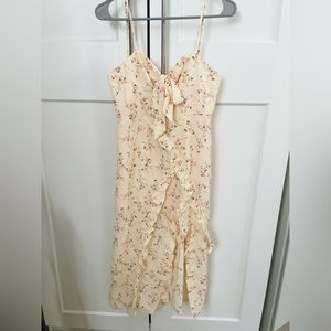 CIDER floral ruffle slit midi dress